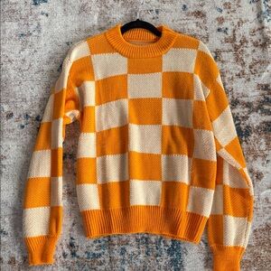 Orange and Cream Checkered Women's Sweater